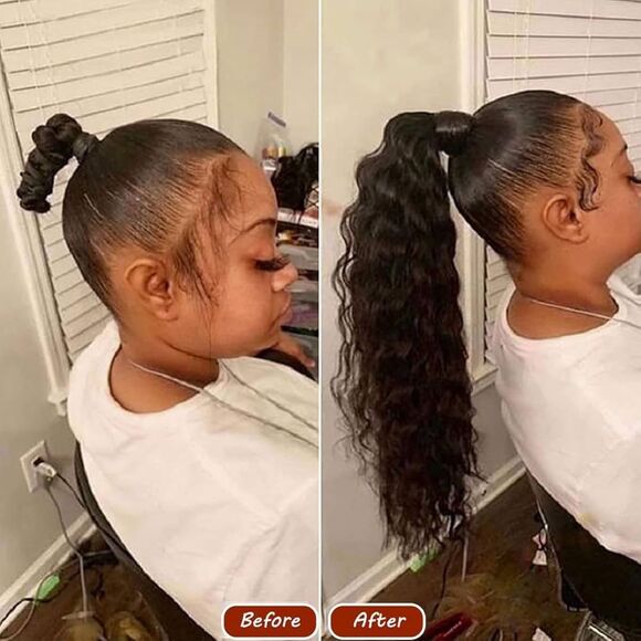 Ponytail Extension,100% Human Hair Drawstring Corn Wave 22” 3C Curly Wavy 10A Br - Picture 3 of 6